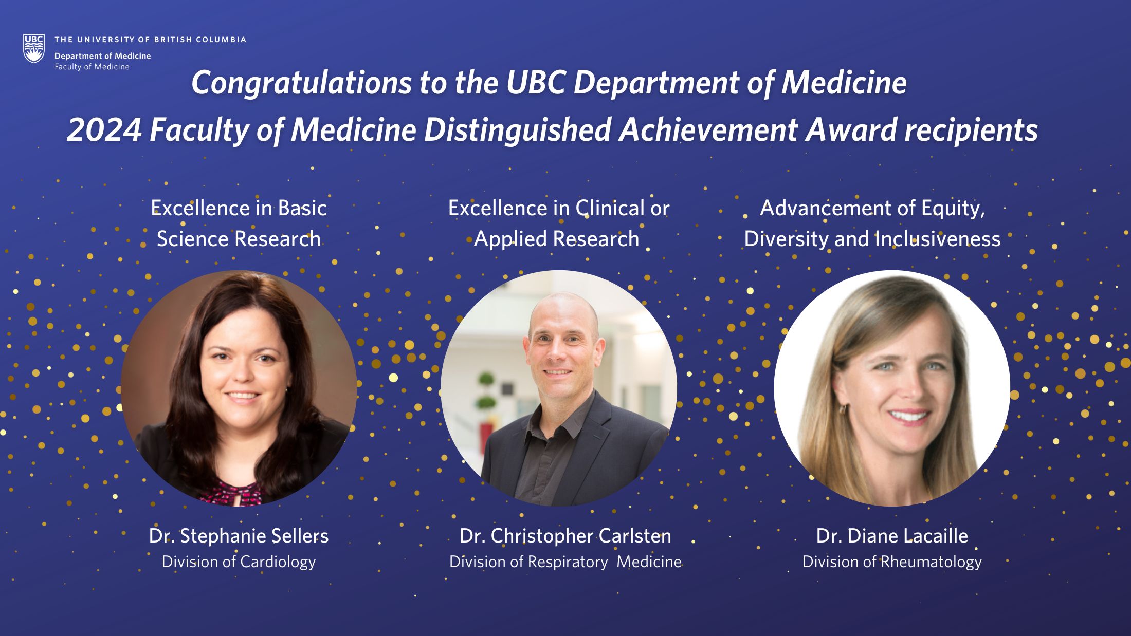 Congratulations to the UBC Department of Medicine recipients of the 2024 UBC Faculty of Medicine Distinguished Achievement Awards