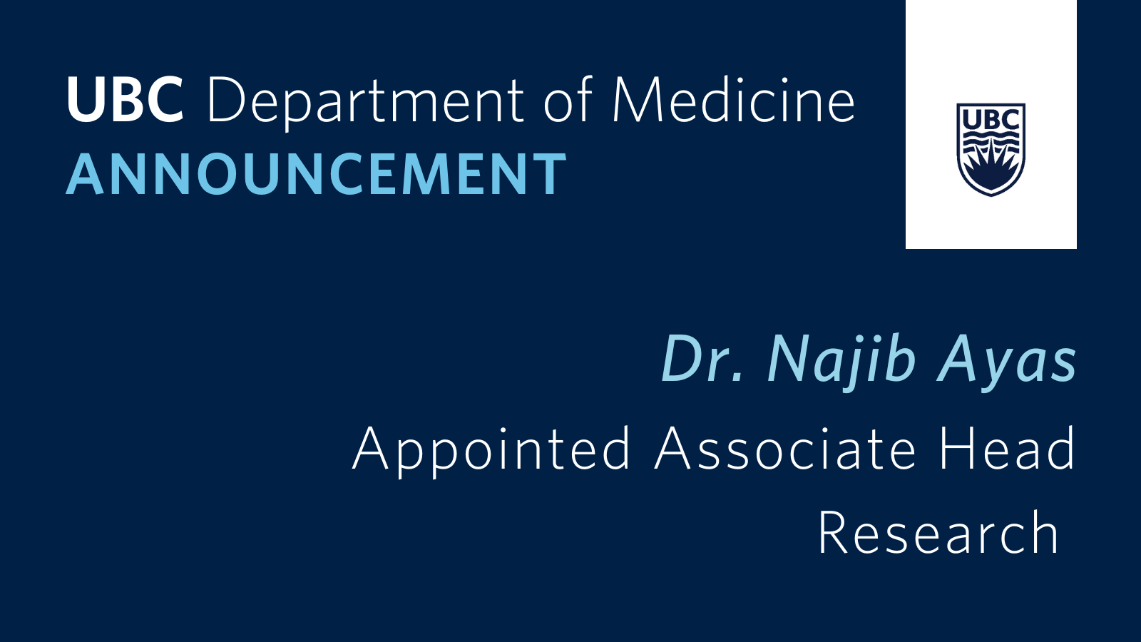 Dr. Najib Ayas appointed as Associate Head, Research